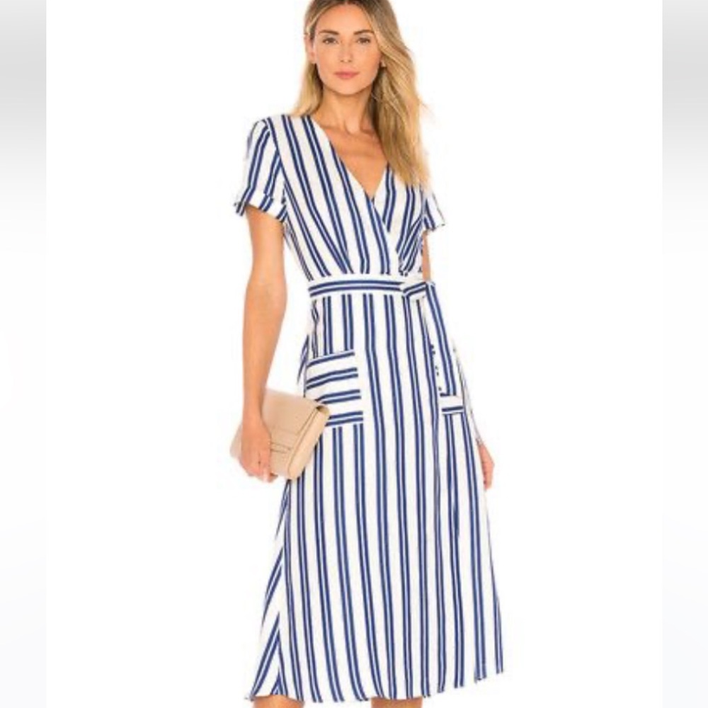 Revolve white and blue midi dress
